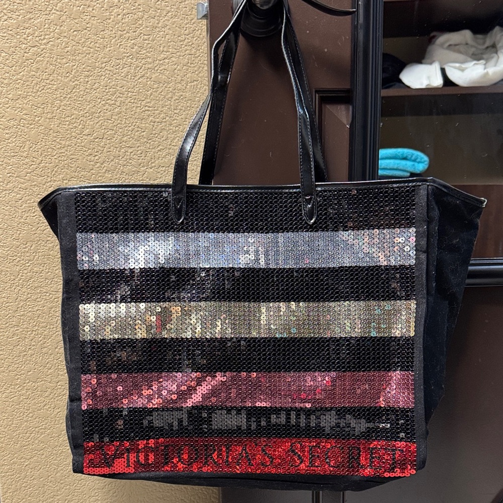 Victoria Beckham Black and Red Sequin Tote
